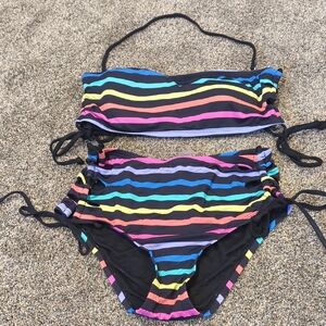 Sugar Beach Rainbow Striped High Waisted Bikini Set